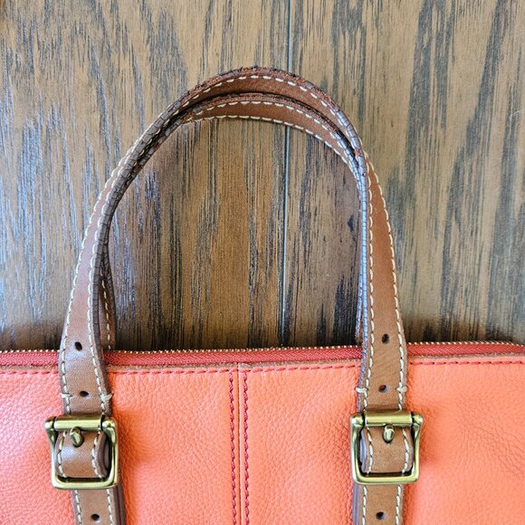 Fossil Explorer Orange Leather Foldover Crossbody Tote Shoulder Bag - Picture 8 of 14
